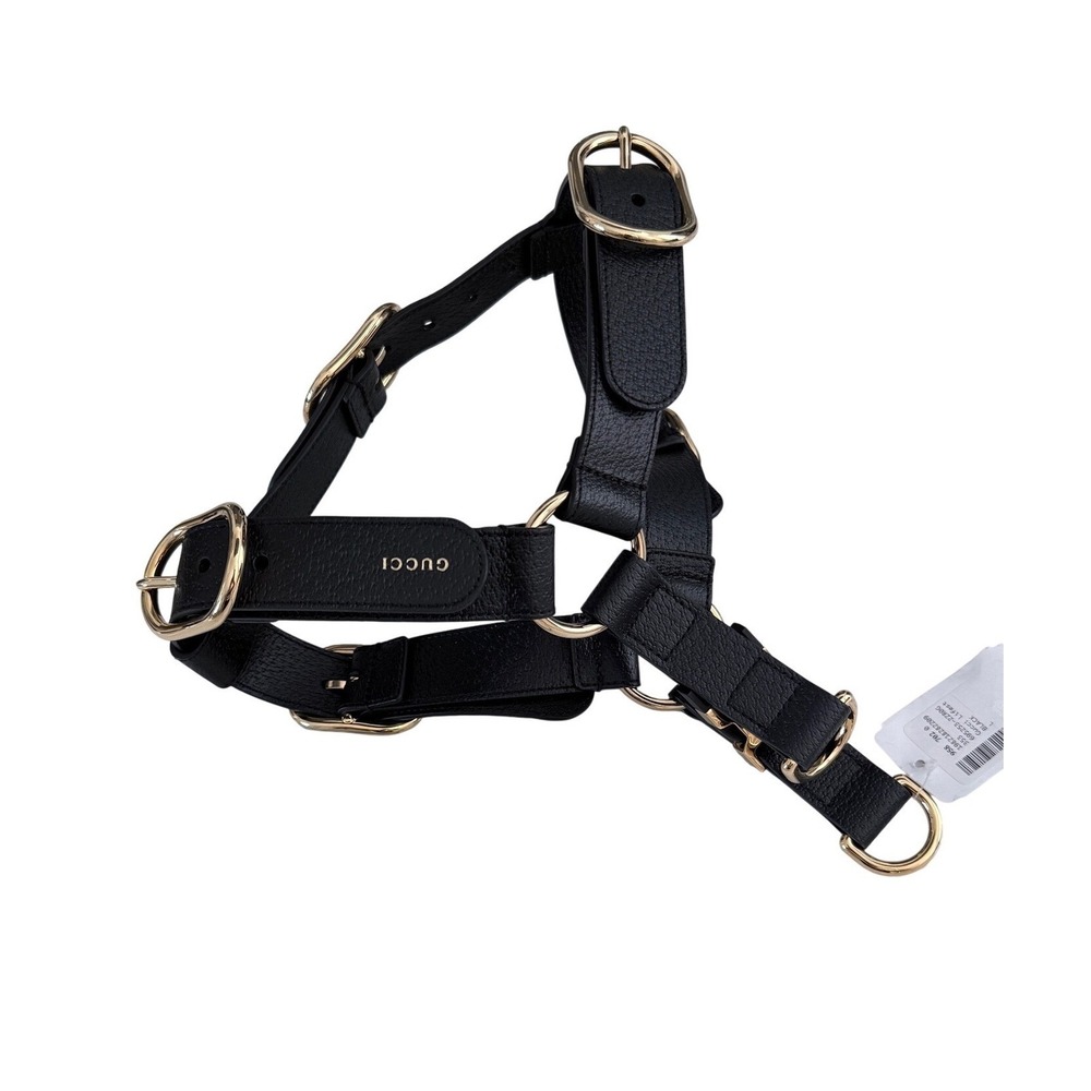 Gucci Black Demetra Dog Harness Gold Hardware‎ Large 695253 NEW - Picture 3 of 15